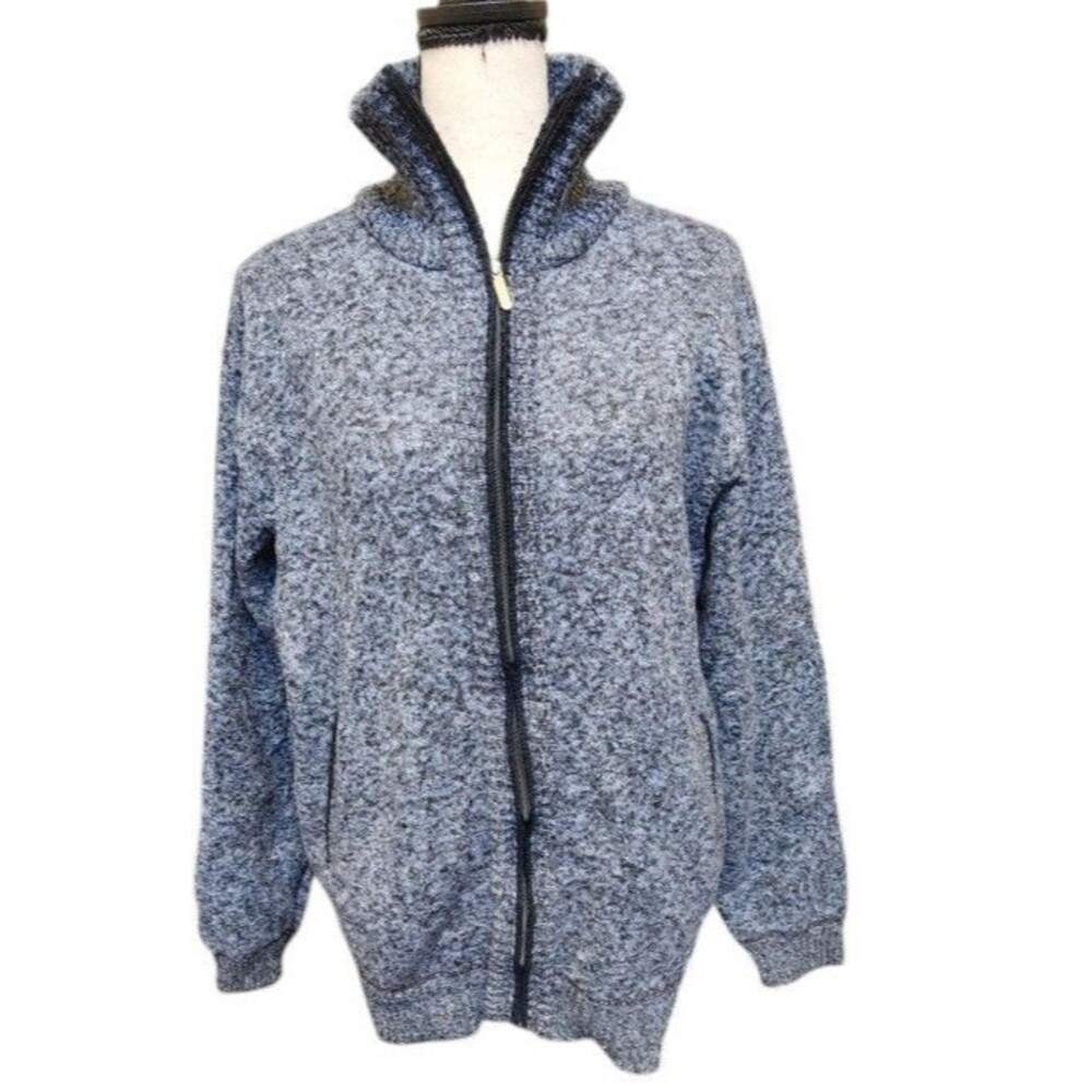 YeoKou Men's Fleece Lined Sweater Jacket Cashmere Blend Size Large Full Zip Gray